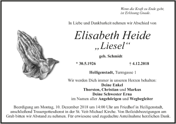 Anzeige von Elisabeth Heide von MGO