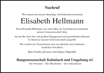 Anzeige von Elisabeth Hellmann von MGO