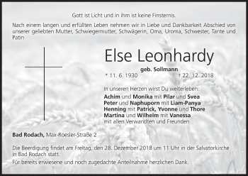 Anzeige von Else Leonhardy von MGO