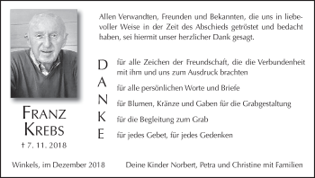 Anzeige von Franz Krebs von MGO