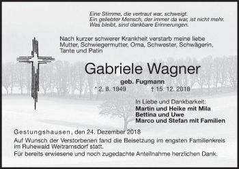Anzeige von Gabriele Wagner von MGO