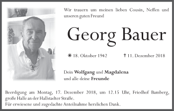 Anzeige von Georg Bauer von MGO