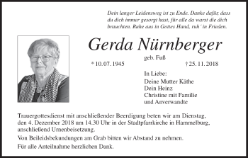 Anzeige von Gerda Nürnberger von MGO