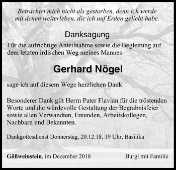 Anzeige von Gerhard Nögel von MGO