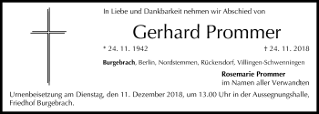 Anzeige von Gerhard Prommer von MGO