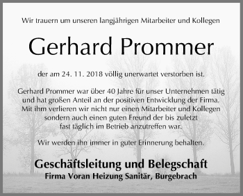 Anzeige von Gerhard Prommer von MGO