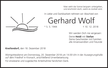 Anzeige von Gerhard Wolf von MGO
