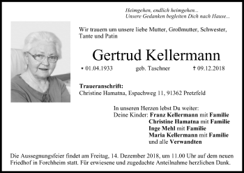 Anzeige von Gertrud Kellermann von MGO
