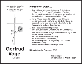 Anzeige von Gertrud Vogel von MGO