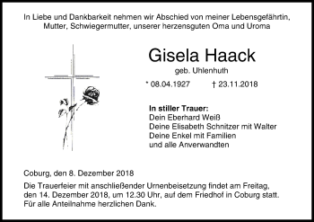 Anzeige von Gisela Haack von MGO