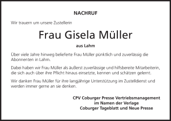 Anzeige von Gisela Müller von MGO