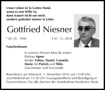 Anzeige von Gottfried Niesner von MGO