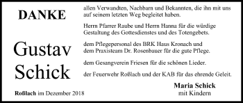 Anzeige von Gustav Schick von MGO