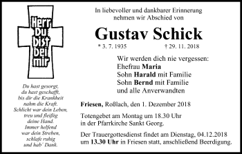 Anzeige von Gustav Schick von MGO