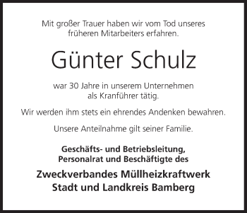 Anzeige von Günter Schulz von MGO
