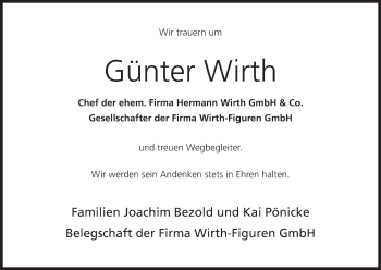 Anzeige von Günter Wirth von MGO