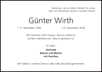 Anzeige von Günter Wirth von MGO