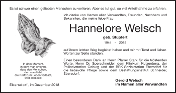 Anzeige von Hannelore Welsch von MGO