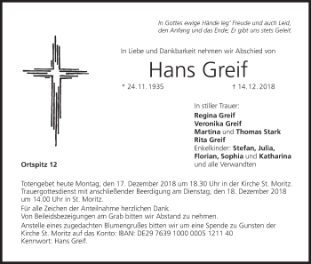 Anzeige von Hans Greif von MGO