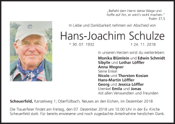 Anzeige von Hans-Joachim Schulze von MGO
