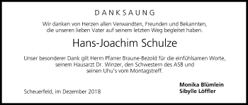 Anzeige von Hans-Joachim Schulze von MGO
