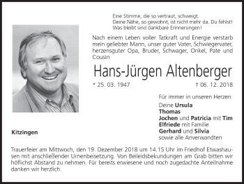 Anzeige von Hans-Jürgen Altenberger von MGO