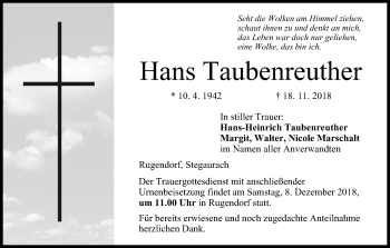 Anzeige von Hans Taubenreuther von MGO