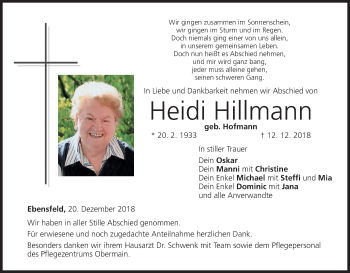 Anzeige von Heidi Hillmann von MGO