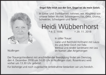 Anzeige von Heidi Wübbenhorst von MGO