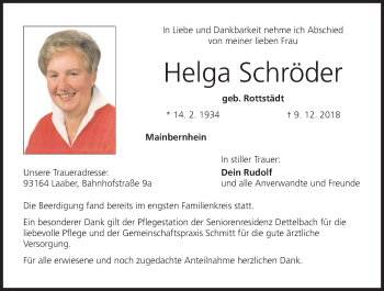 Anzeige von Helga Schröder von MGO