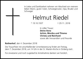 Anzeige von Helmut Riedel von MGO
