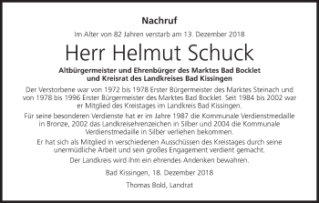 Anzeige von Helmut Schuck von MGO