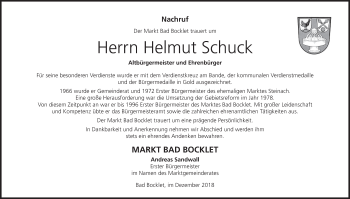 Anzeige von Helmut Schuck von MGO