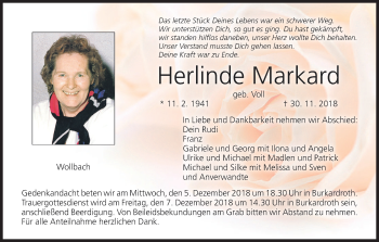 Anzeige von Herlinde Markard von MGO