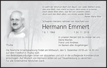 Anzeige von Hermann Emmert von MGO