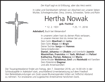 Anzeige von Hertha Nowak von MGO