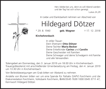 Anzeige von Hildegard Dötzer von MGO