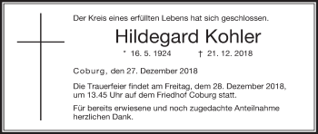 Anzeige von Hildegard Kohler von MGO