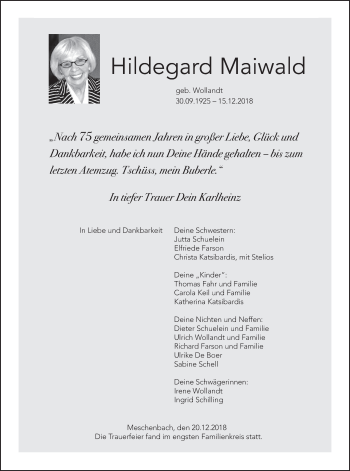 Anzeige von Hildegard Maiwald von MGO