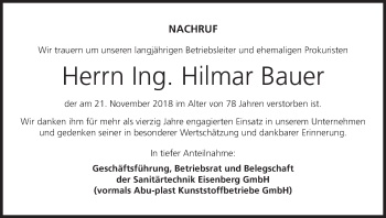 Anzeige von Hilmar Bauer von MGO