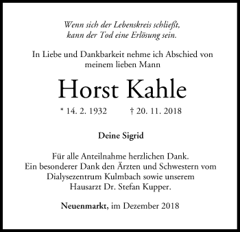 Anzeige von Horst Kahle von MGO