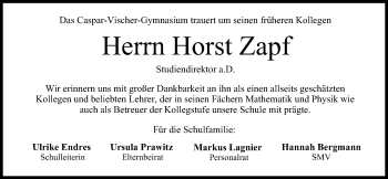 Anzeige von Horst Zapf von MGO