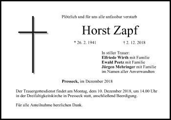 Anzeige von Horst Zapf von MGO