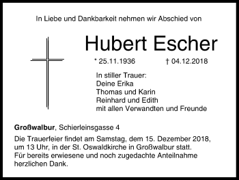 Anzeige von Hubert Escher von MGO