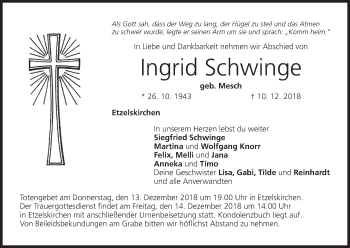 Anzeige von Ingrid Schwinge von MGO