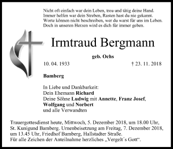 Anzeige von Irmtraud Bergmann von MGO