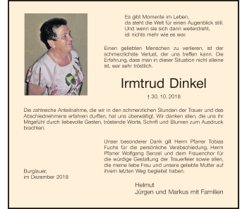 Anzeige von Irmtrud Dinkel von MGO