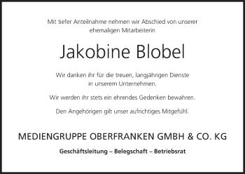 Anzeige von Jakobine Blobel von MGO