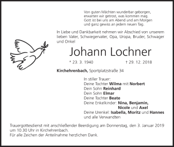 Anzeige von Johann Lochner von MGO