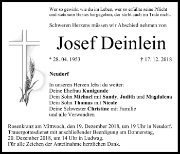 Anzeige von Josef Deinlein von MGO